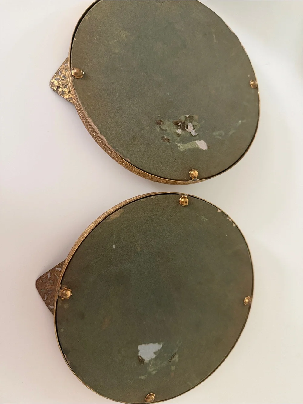 Lot of 2 Vintage Small Dresser Vanity Gold Frame Mirror Trays